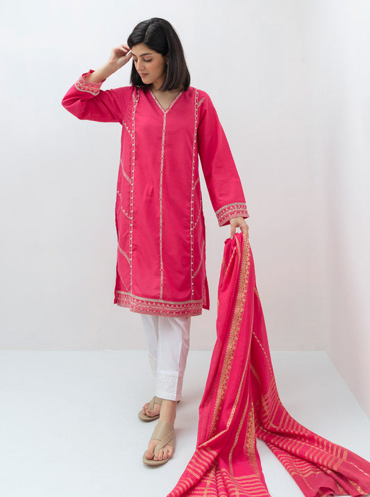 Beechtree - Embroidered Shirt With Dupatta