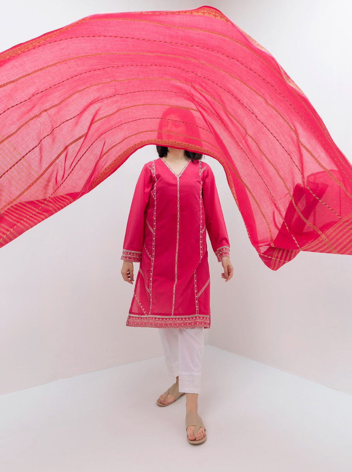 Beechtree - Embroidered Shirt With Dupatta