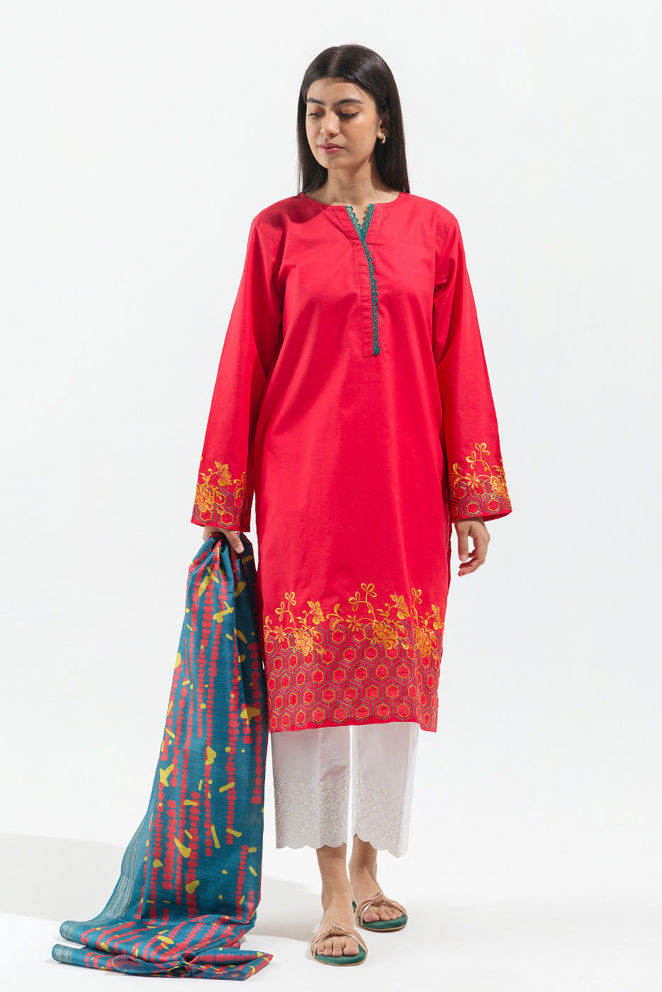 Beechtree - Embroidered Shirt With Dupatta
