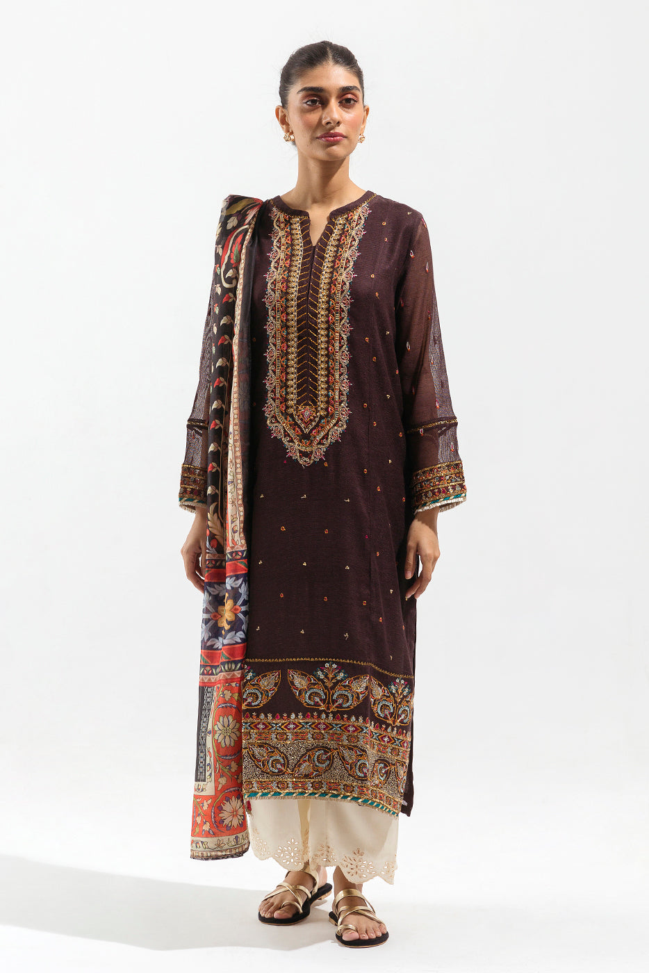 Beechtree - Embroidered Shirt With Dupatta