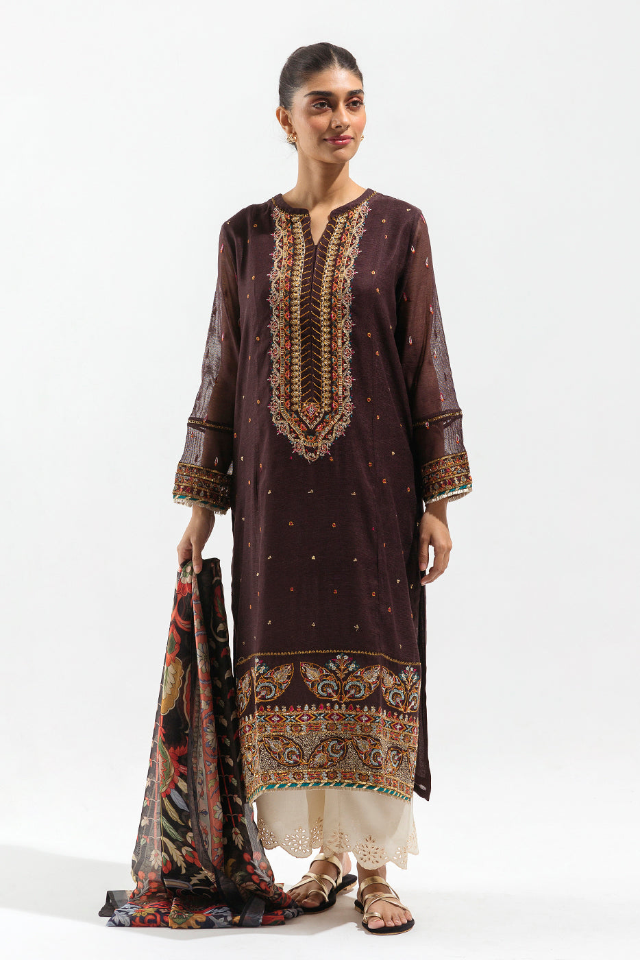 Beechtree - Embroidered Shirt With Dupatta