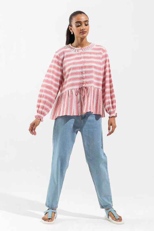 Beechtree - Red Striped Peplum Top