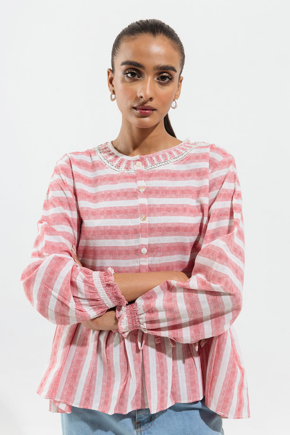 Beechtree - Red Striped Peplum Top
