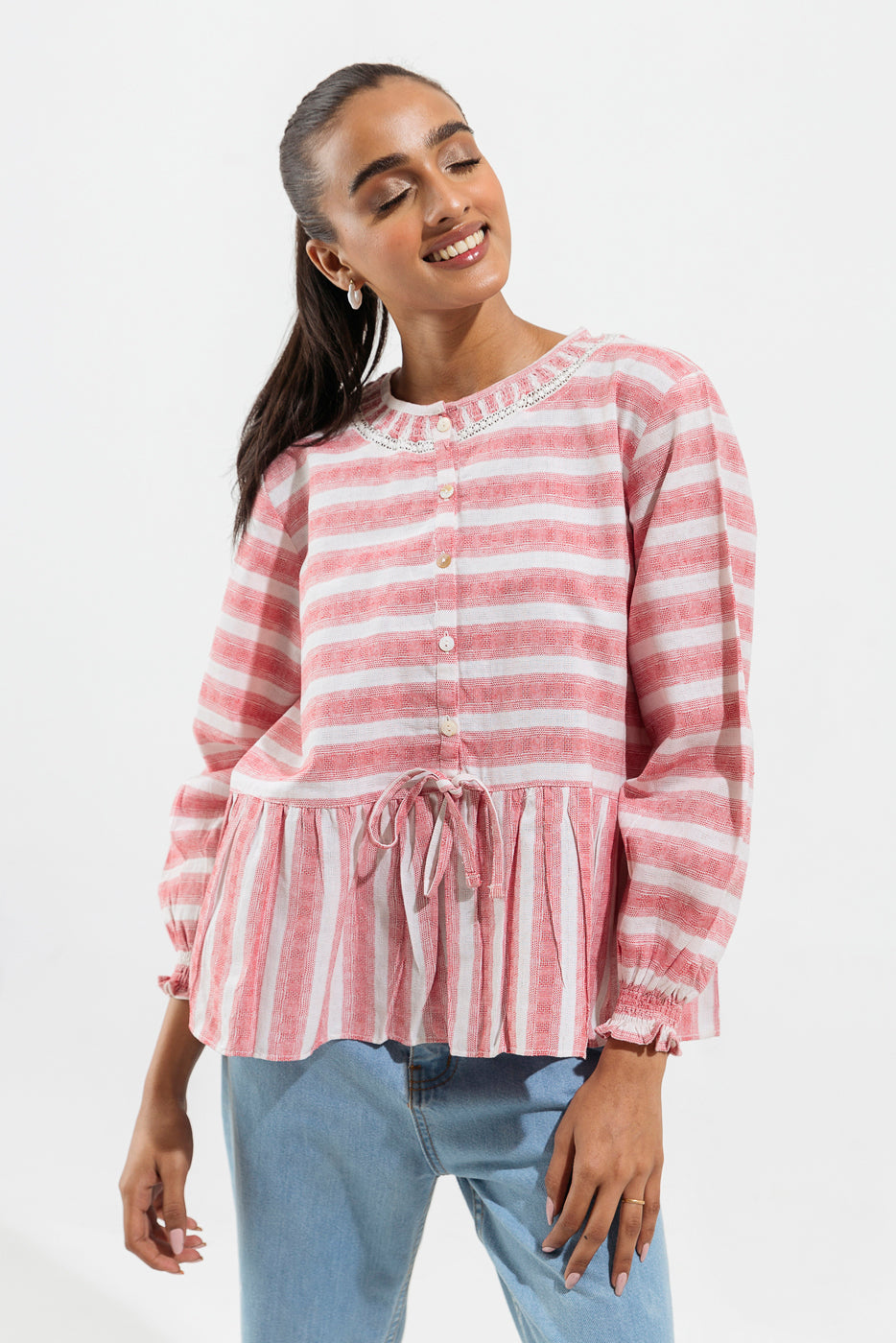 Beechtree - Red Striped Peplum Top