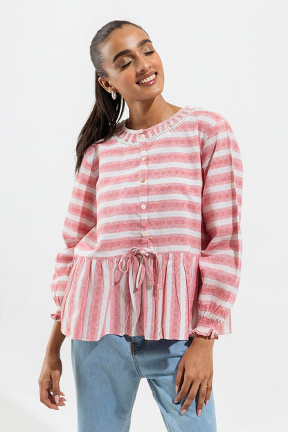 Beechtree - Red Striped Peplum Top