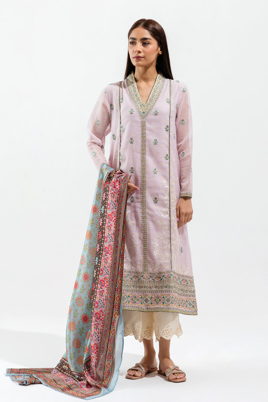 Beechtree - Embroidered Shirt With Dupatta