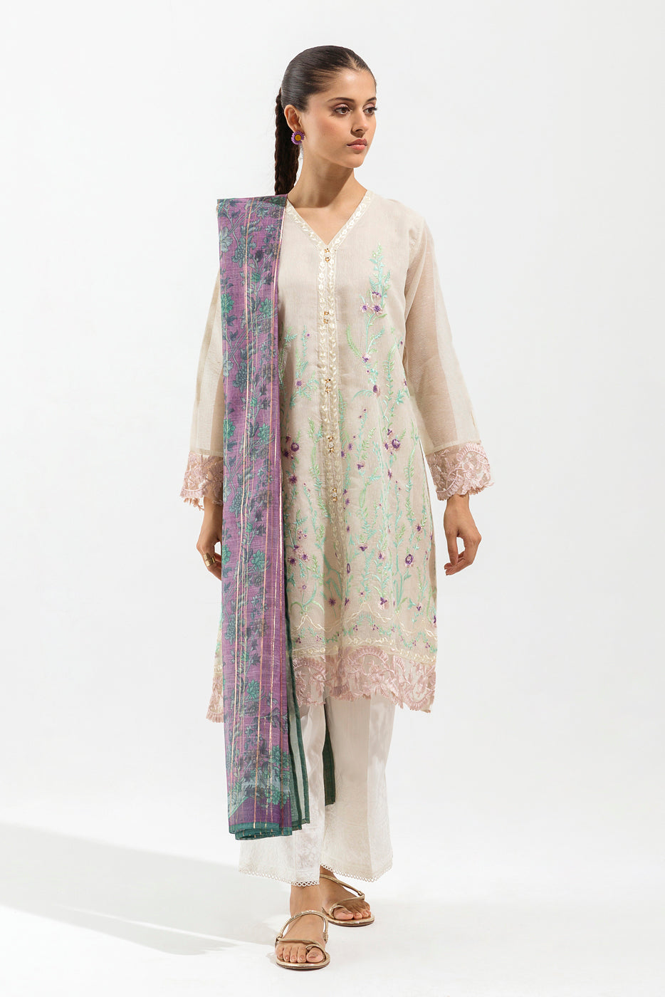 Beechtree - Embroidered Shirt With Dupatta