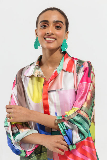 Beechtree - Printed Silk Button Down Long Dress