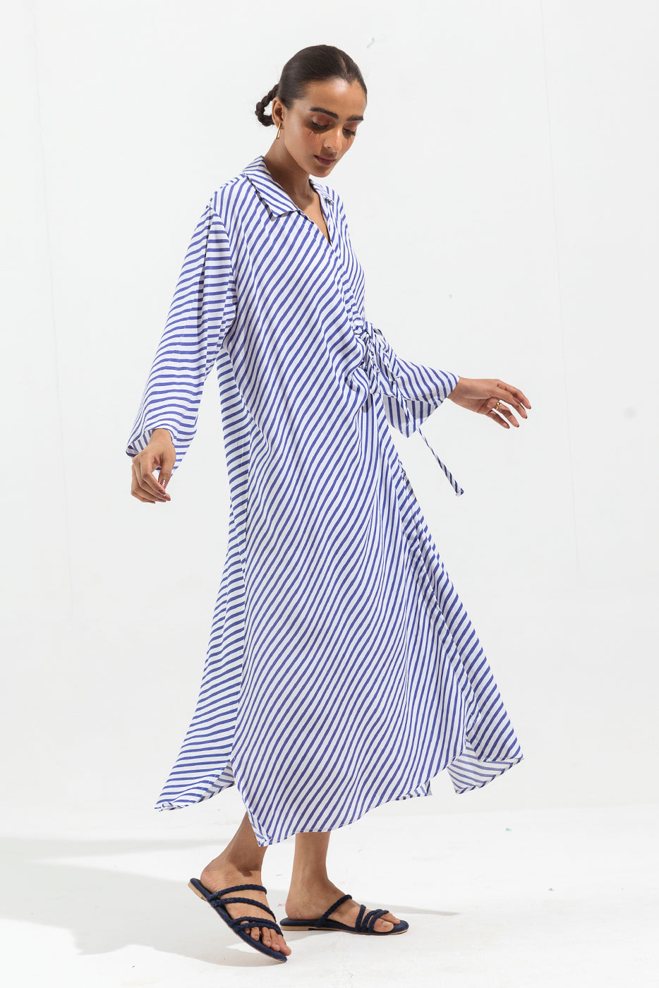 Beechtree - White And Blue Striped Knotting Dress
