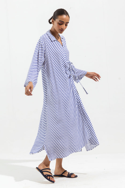 Beechtree - White And Blue Striped Knotting Dress