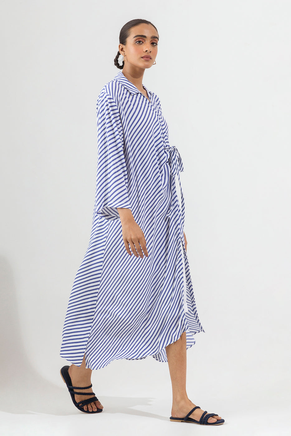 Beechtree - White And Blue Striped Knotting Dress