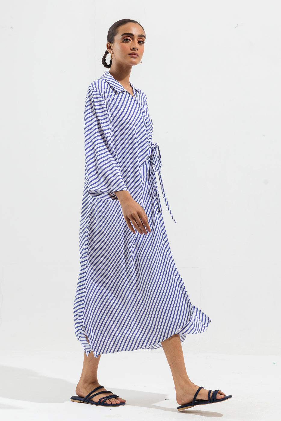 Beechtree - White And Blue Striped Knotting Dress
