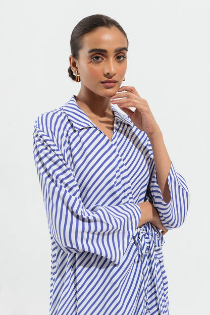 Beechtree - White And Blue Striped Knotting Dress