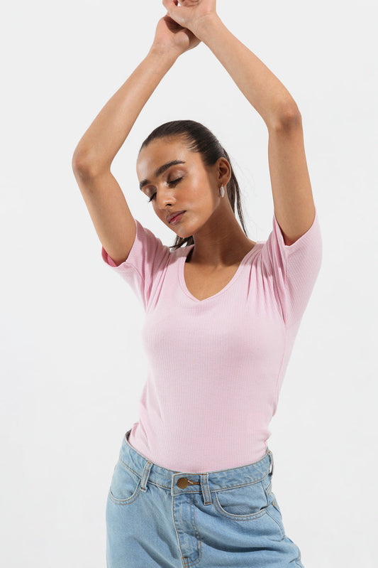 Beechtree - Light Pink V Neck Cropped Top