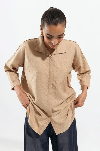 Beechtree - Beige Textured Button Down Shirt