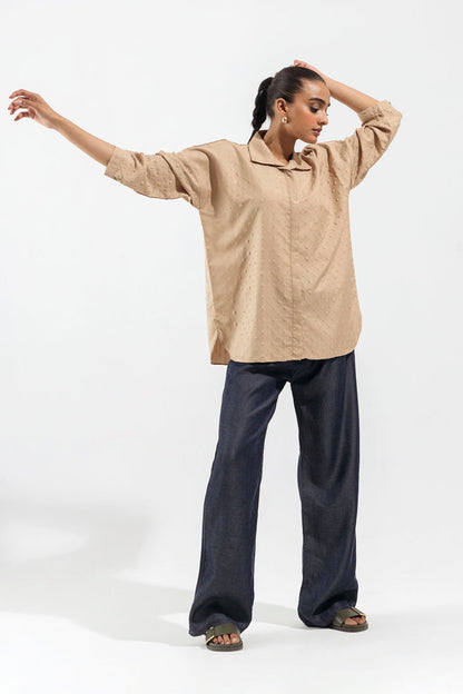 Beechtree - Beige Textured Button Down Shirt