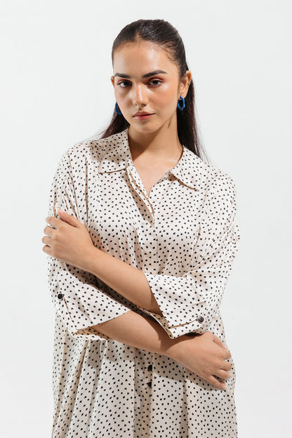 Beechtree - Biege Printed Silk Long Dress