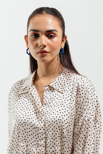 Beechtree - Biege Printed Silk Long Dress