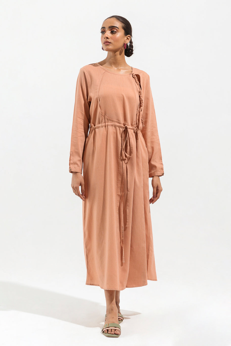 Beechtree - Sand Brown Overlapped Long Dress