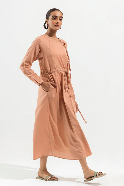 Beechtree - Sand Brown Overlapped Long Dress