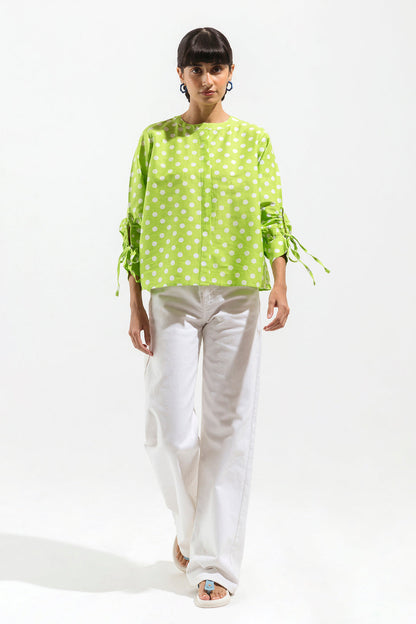 Beechtree - Leaf Green Polka Dot Button-Through Shirt