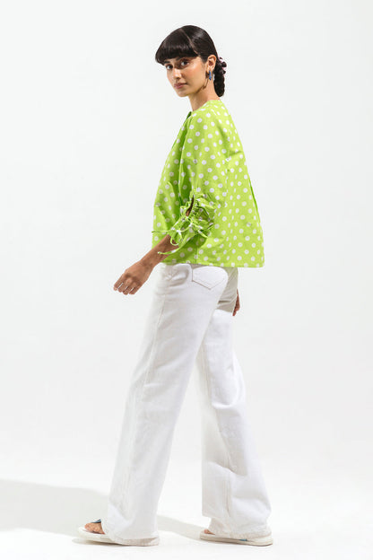 Beechtree - Leaf Green Polka Dot Button-Through Shirt