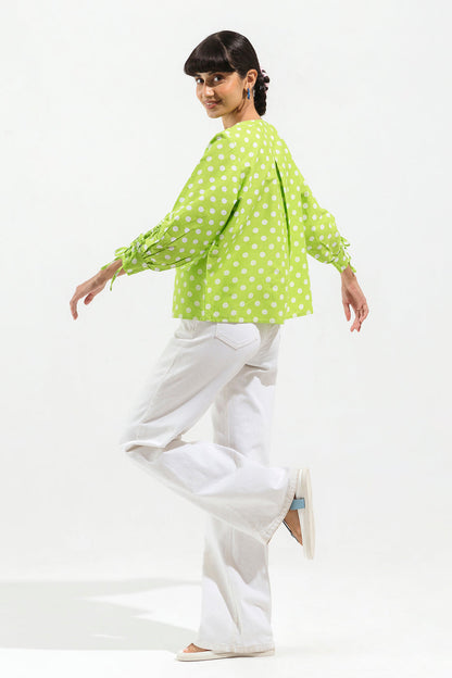 Beechtree - Leaf Green Polka Dot Button-Through Shirt