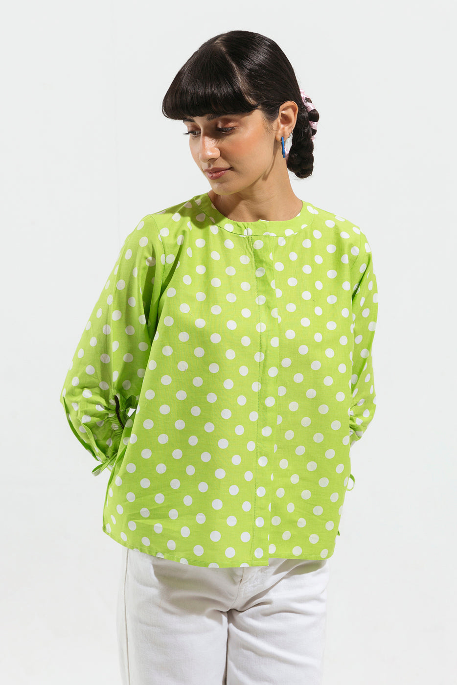 Beechtree - Leaf Green Polka Dot Button-Through Shirt