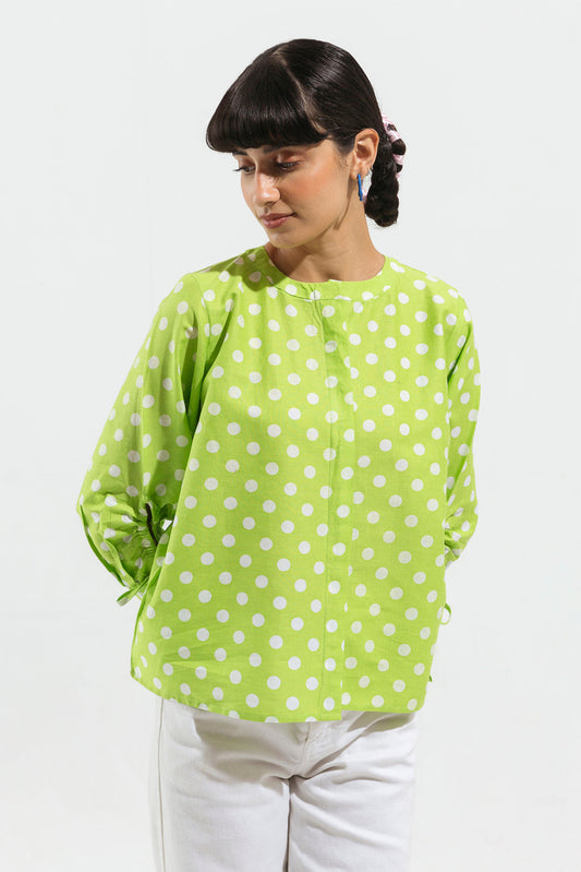 Beechtree - Leaf Green Polka Dot Button-Through Shirt