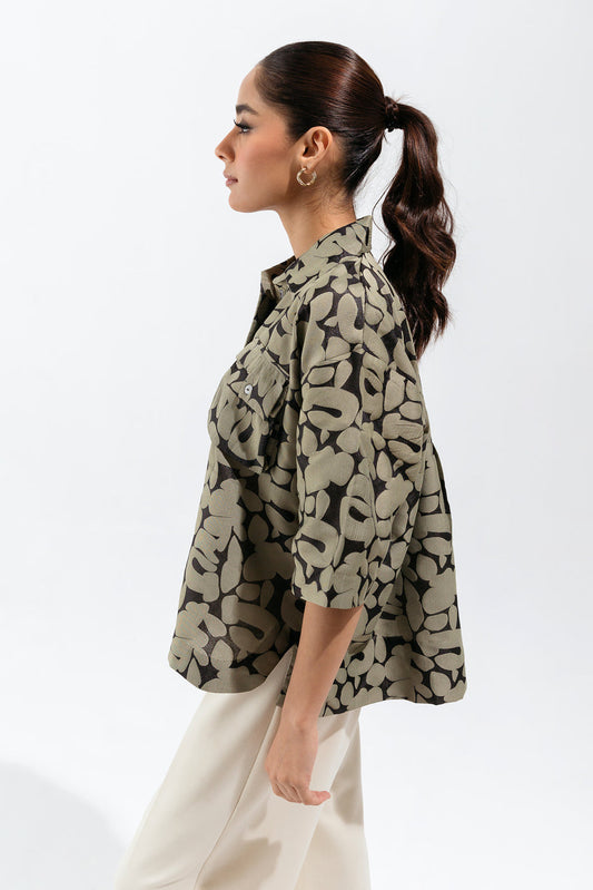 Beechtree - Black Jacquard Button Down Top