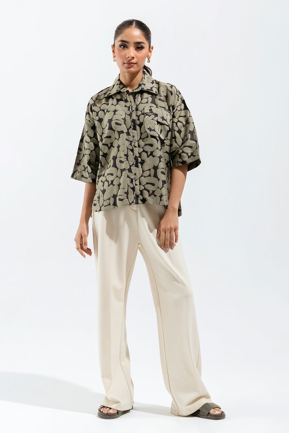 Beechtree - Black Jacquard Button Down Top
