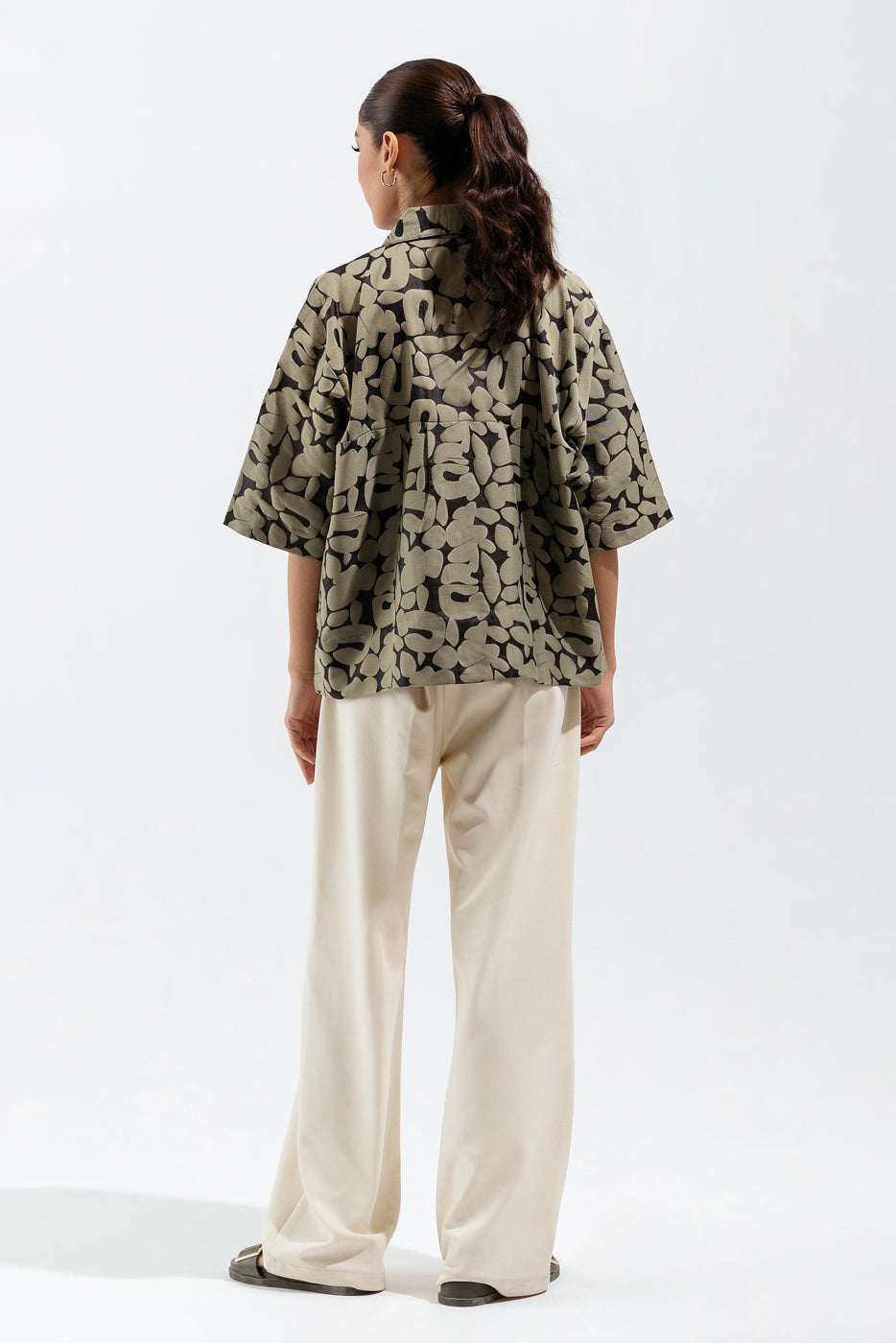 Beechtree - Black Jacquard Button Down Top