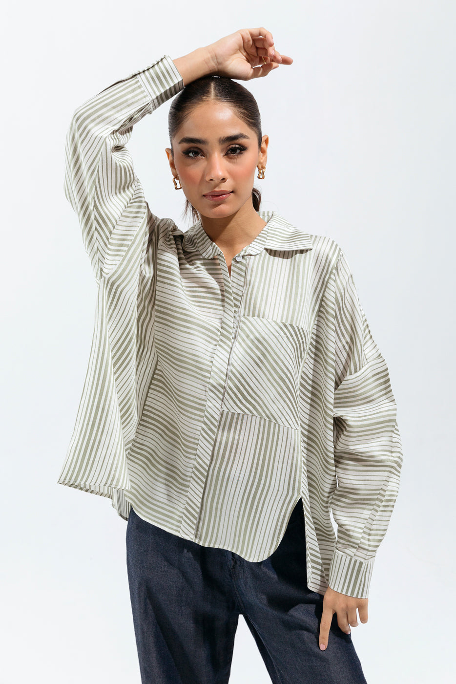 Beechtree - Green And White Striped Button-Though Shirt