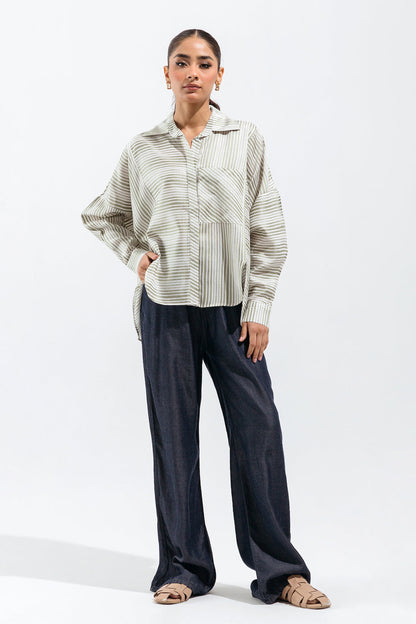 Beechtree - Green And White Striped Button-Though Shirt