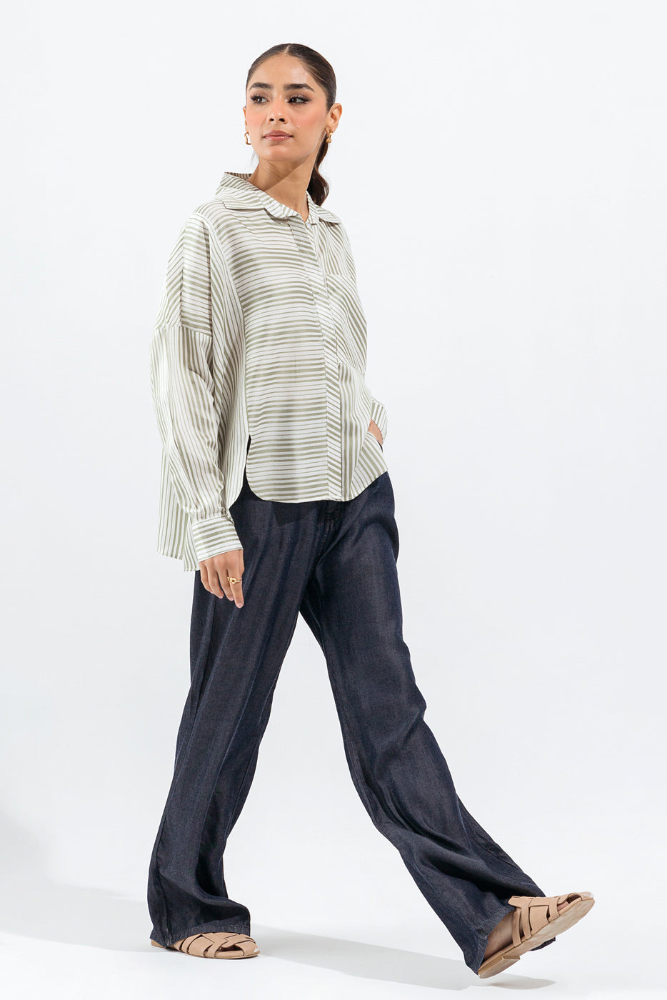 Beechtree - Green And White Striped Button-Though Shirt