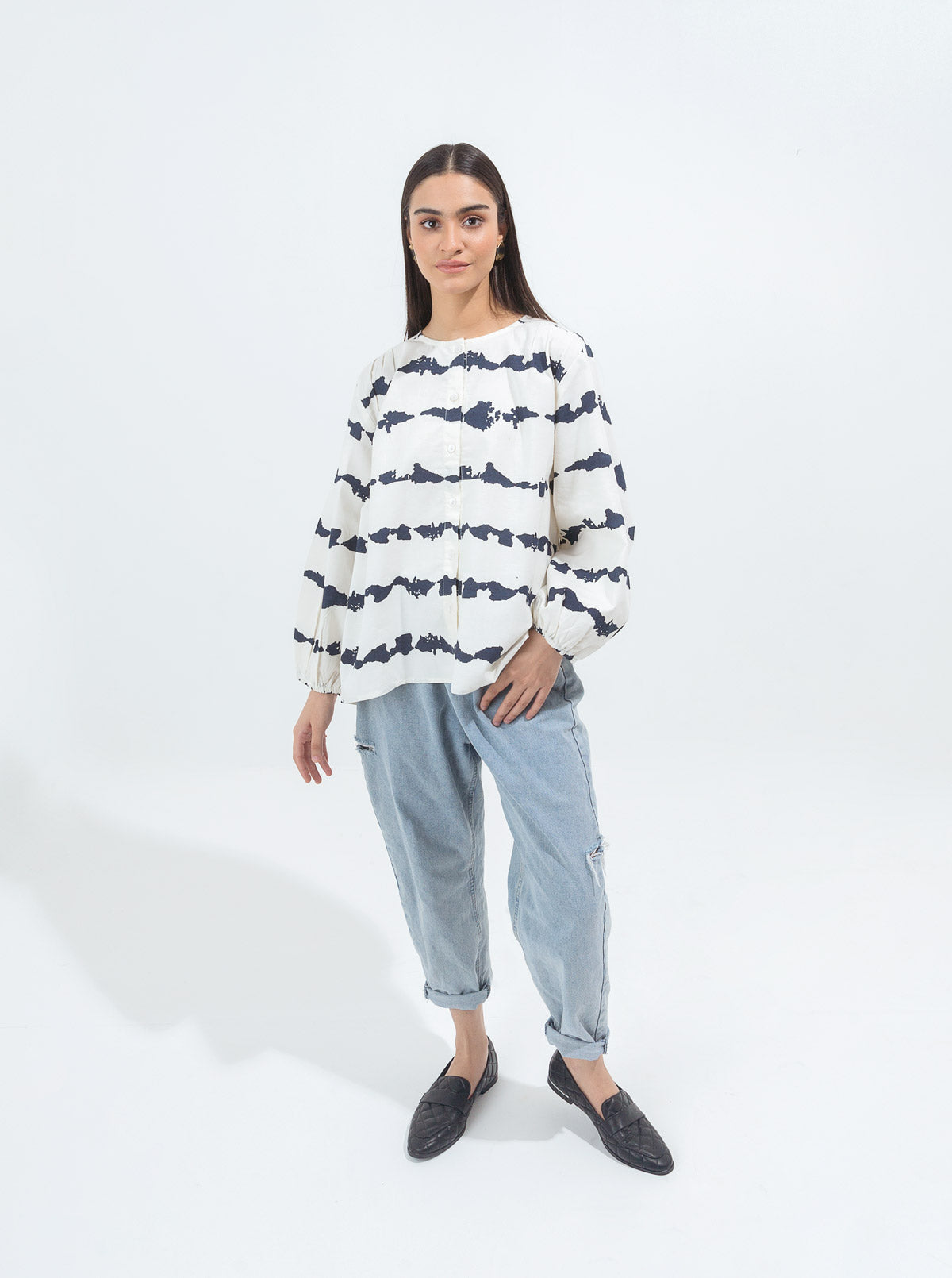 Beechtree - Cream Tie & Dye Buttoned Top