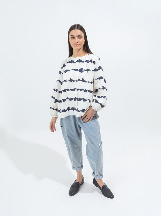 Beechtree - Cream Tie & Dye Buttoned Top