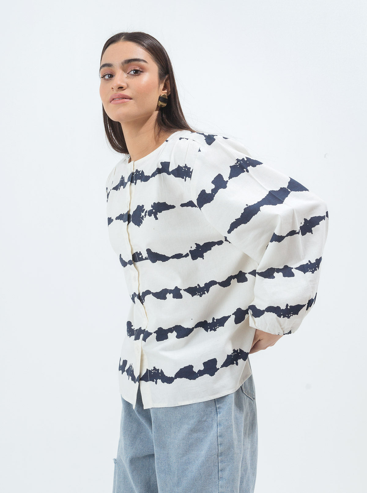 Beechtree - Cream Tie & Dye Buttoned Top