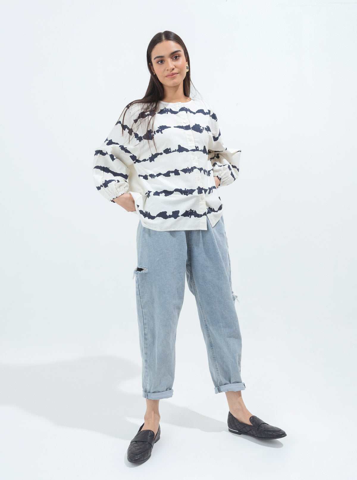 Beechtree - Cream Tie & Dye Buttoned Top