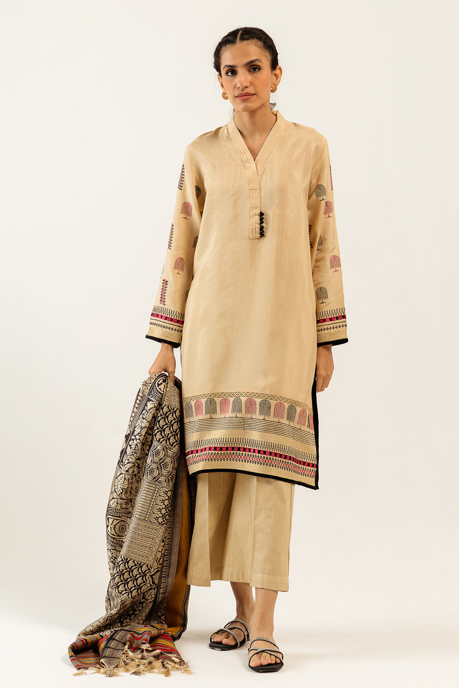 Beechtree - Embroidered Shirt With Dupatta