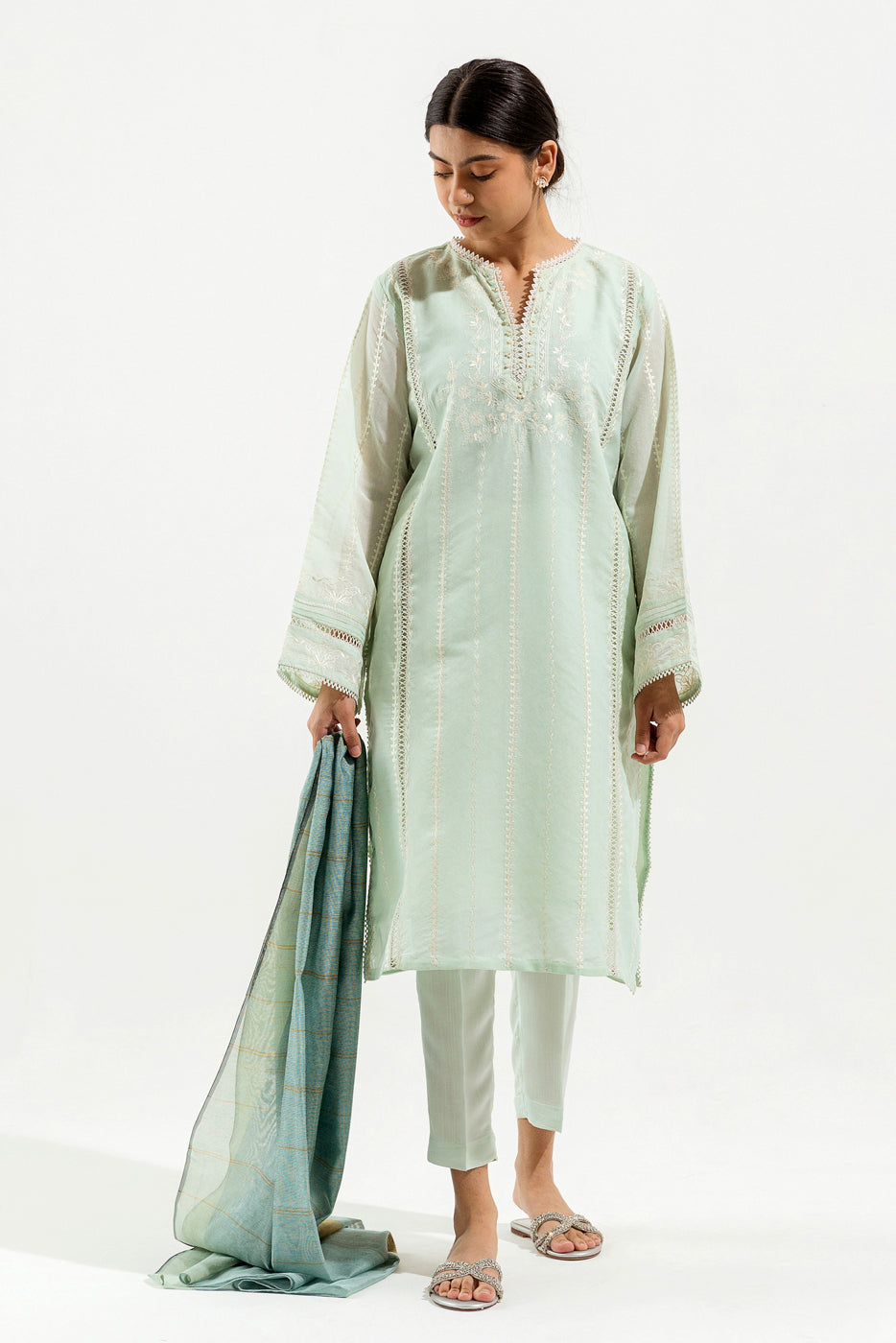 Beechtree - Embroidered Shirt With Dupatta