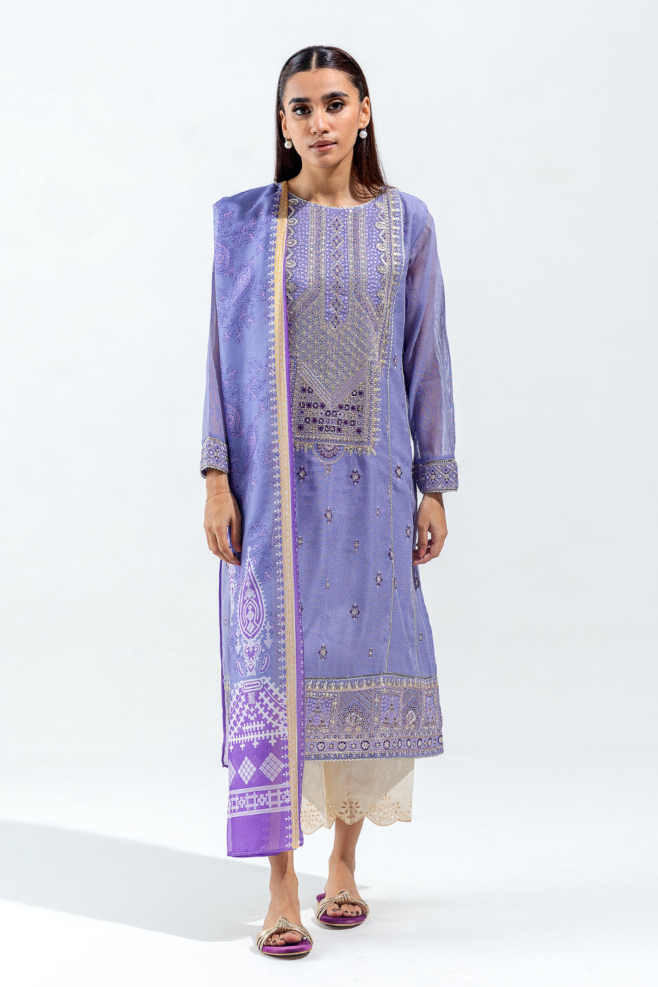 Beechtree - 2 PIECE EMBROIDERED COTTON NET SUIT (LUXURY PRET)
