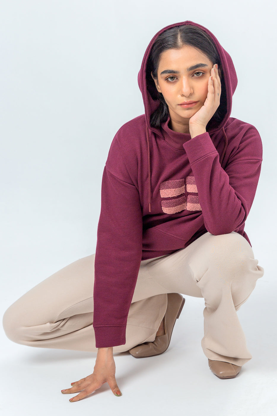 Beechtree - Embroidered Hoodie with Neck Detail