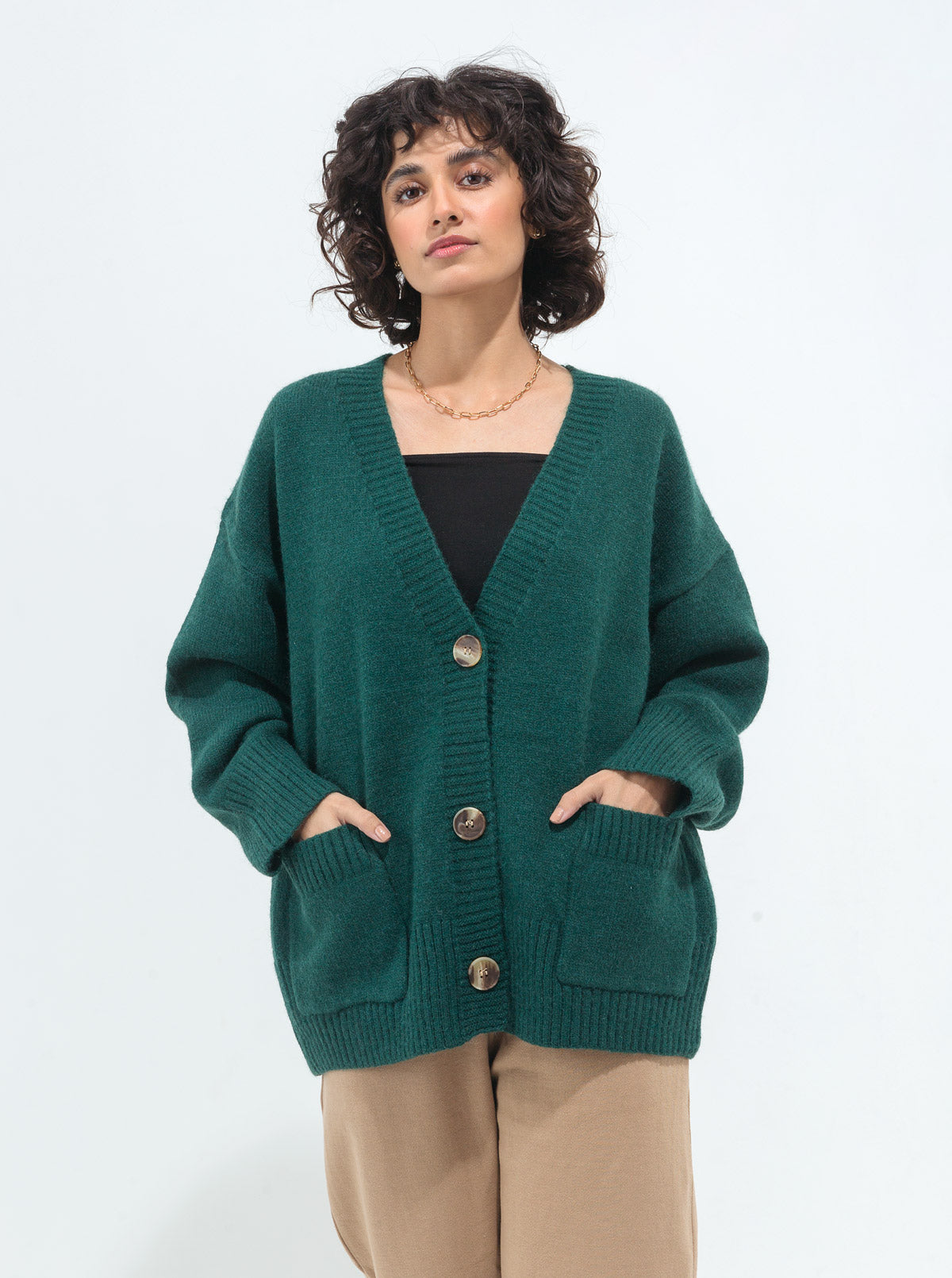 Beechtree - Dark Green Oversized Pocket Cardigan