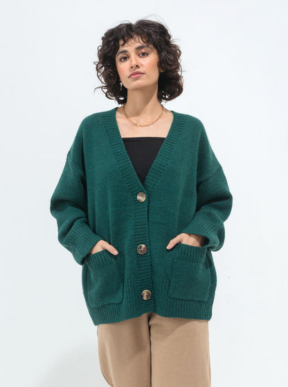 Beechtree - Dark Green Oversized Pocket Cardigan