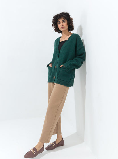 Beechtree - Dark Green Oversized Pocket Cardigan