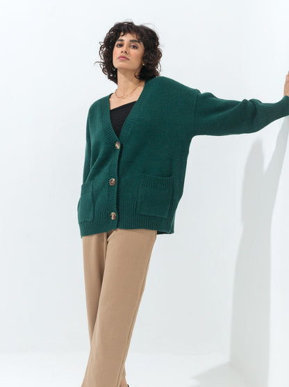 Beechtree - Dark Green Oversized Pocket Cardigan