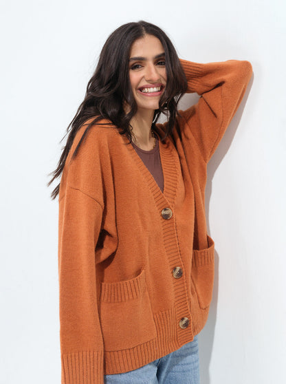 Beechtree - Dull Orange Oversized Pocket Cardigan