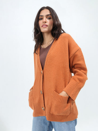 Beechtree - Dull Orange Oversized Pocket Cardigan