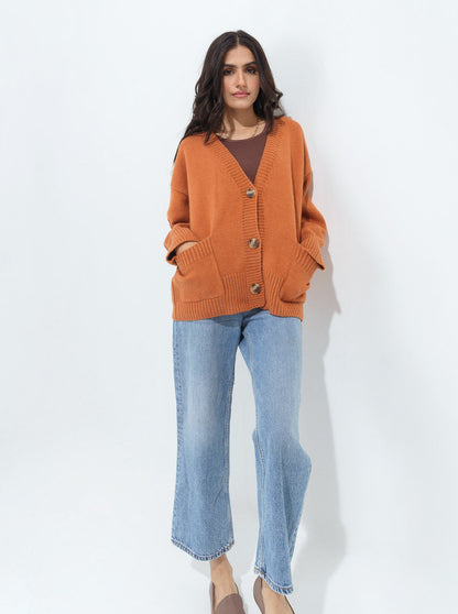 Beechtree - Dull Orange Oversized Pocket Cardigan